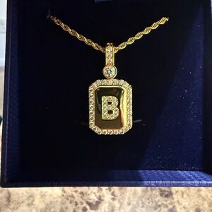 Gold Initial Necklace with Crystals